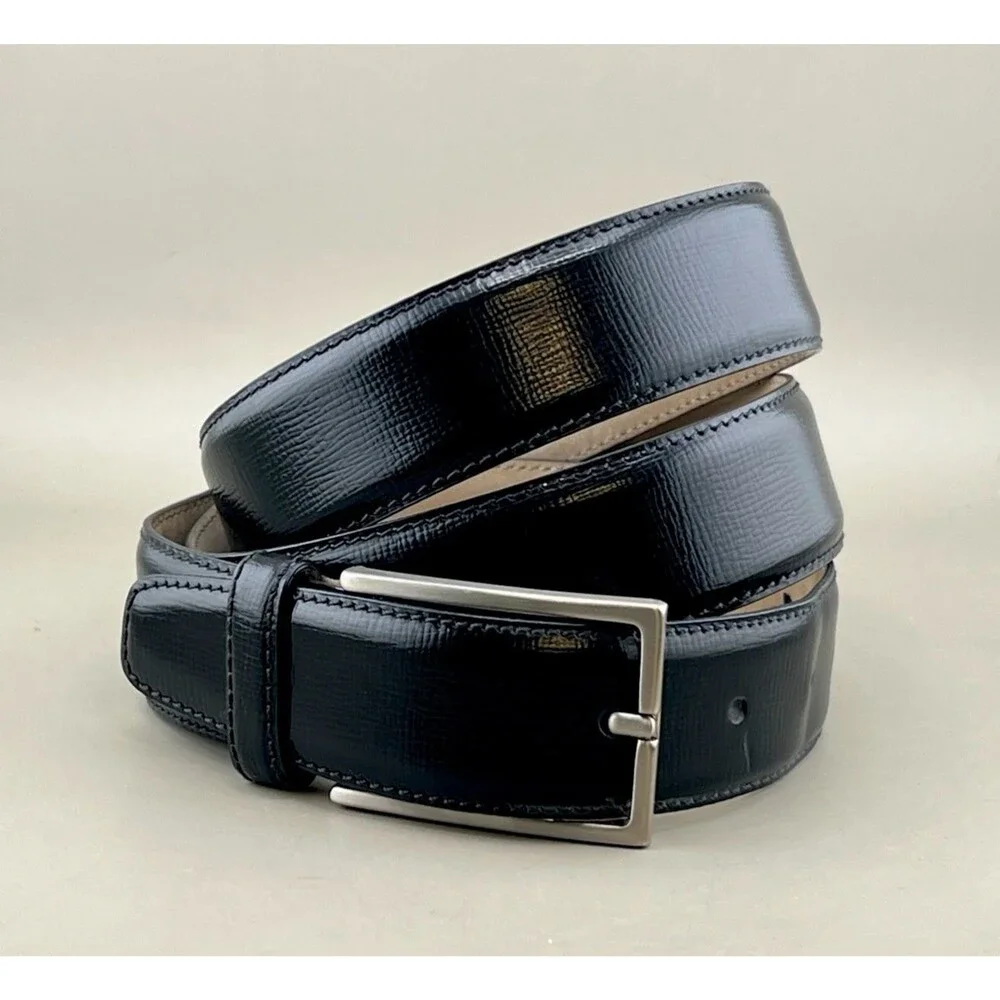 Brioni Black Leather Belt Men’s 40 Handmade in Italy Silver Brass Buckle Luxury